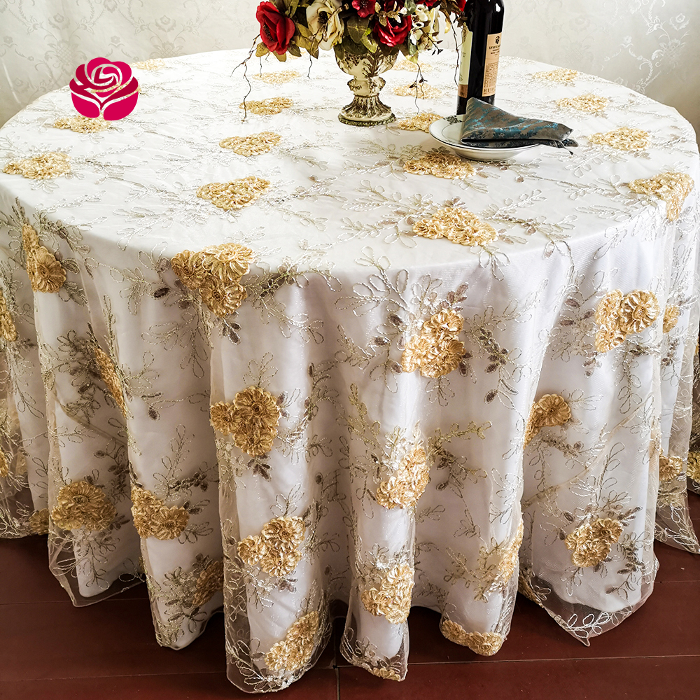 Decorated Transparent Light Champagne Tablecloth Flower Designs,