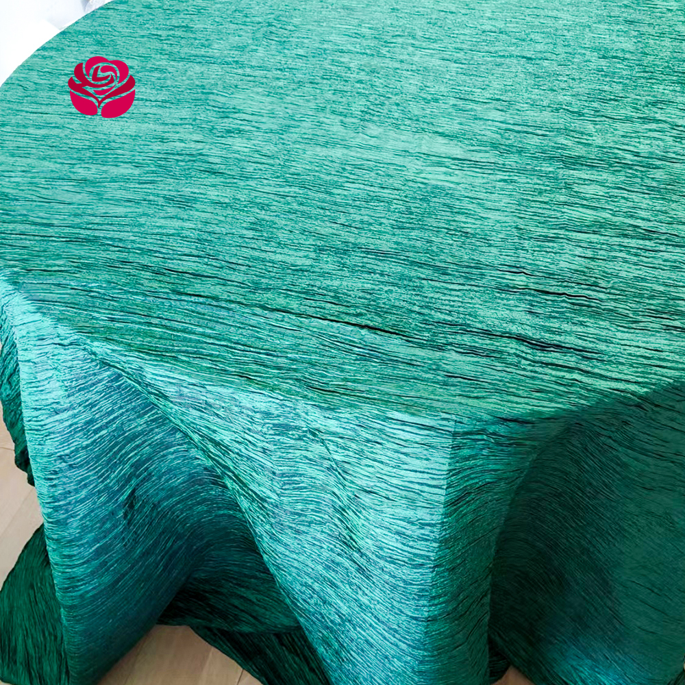 Luxury Emerald Green Tablecloth  Crinkle Taffeta Crushed Round Table Cloth 120 for Event Wedding Party Birthday