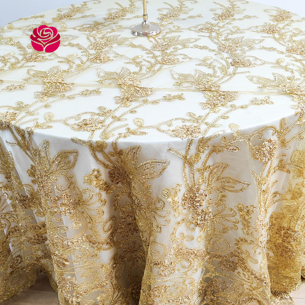 New Luxury Table Cloth Gold Lace Round Table Cloth Wholesale Wedding Lace Tablecloths