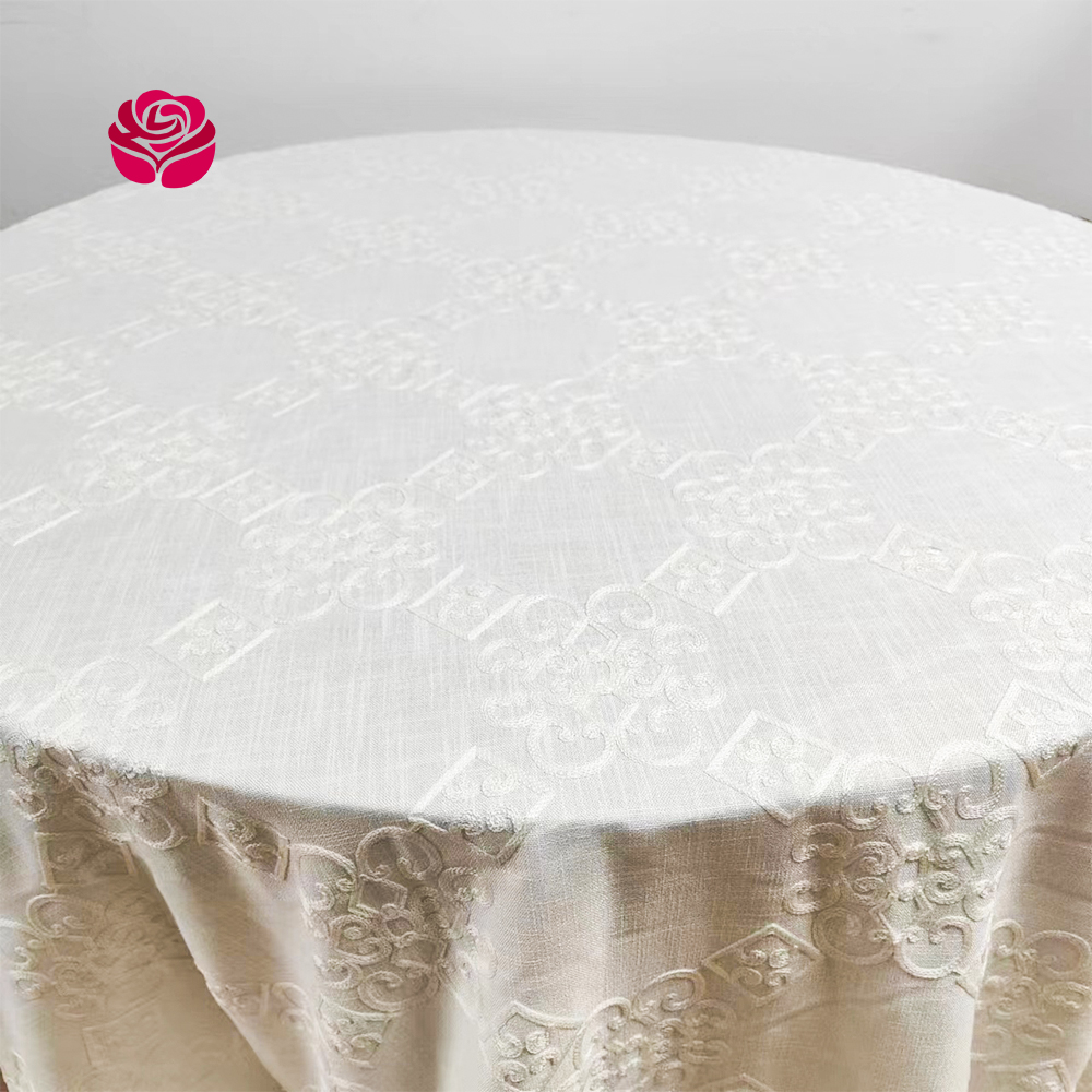 White Custon Wedding Linen Tablecloth With Pattern For Home 