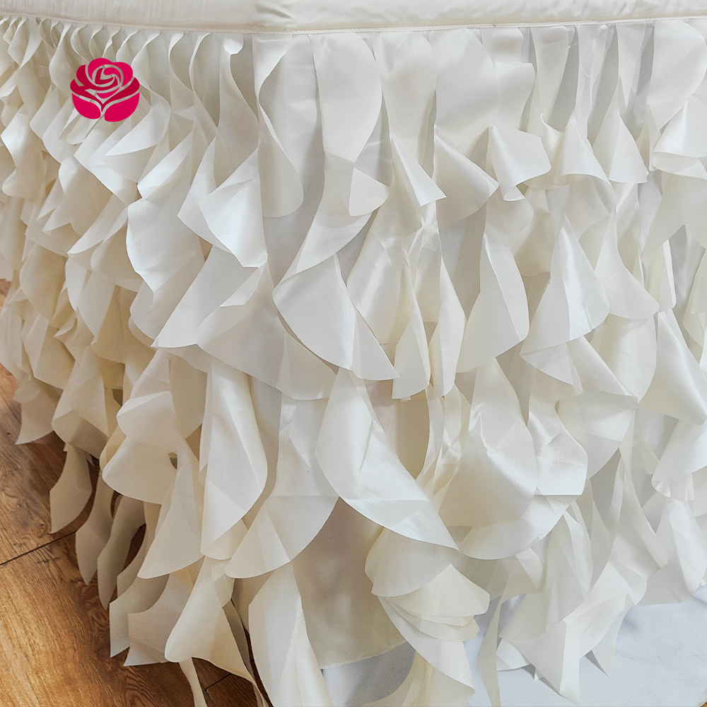 100% Polyester Heavy Duty Curly Willow Rectangular Wedding Party Decoration Table Skirt