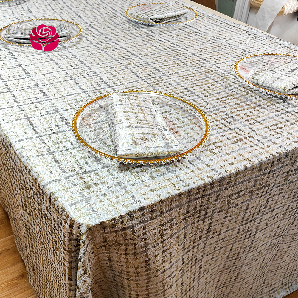 Hualai Wholesale Custom High Quality Luxury Plaid Gold Glitter Jacquard Polyester Round Tablecloth Cover For Wedding Banquet Party Event