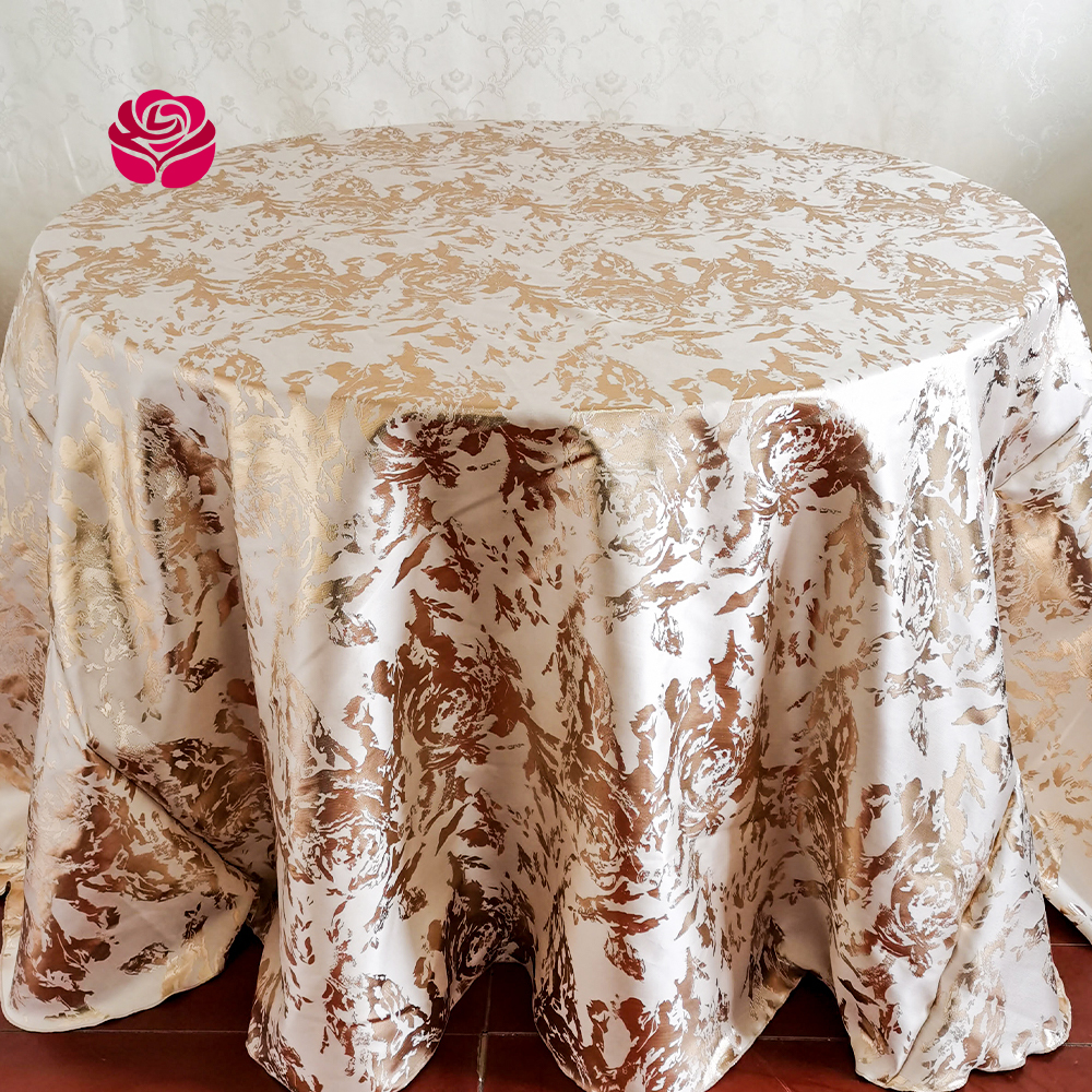 Hualai Wholesale Custom Best Quality Elegant  Round Jacquard Polyester Gold Shimmer Rose Table Decoration Cloth Cover For Wedding Party