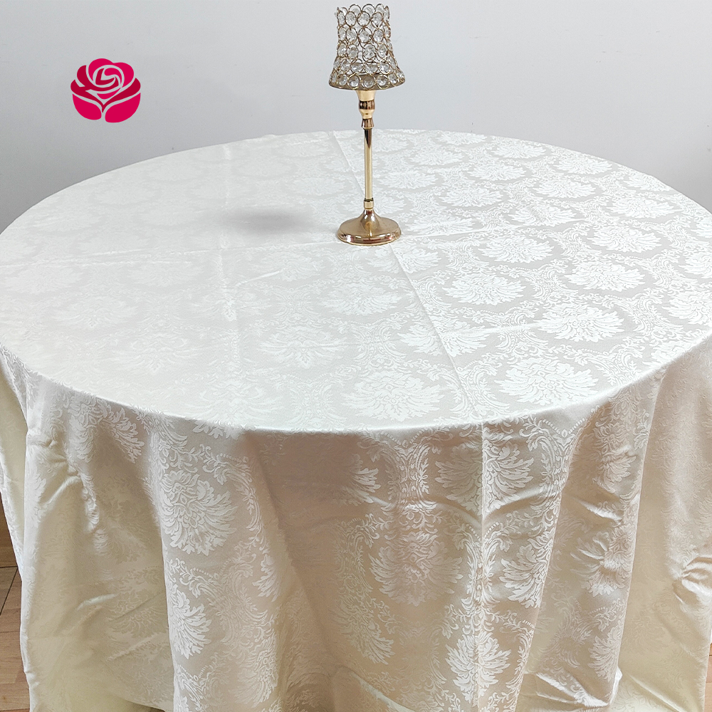 Hualai Wholesale Custom Round Rectangle Cheap Damask Jacquard White Damask Flower Design Table Cover Cloths For Hotel Banquet Wedding