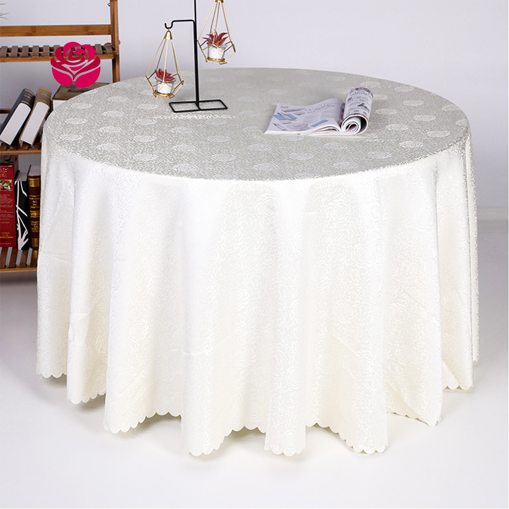 Hualai Wholesale Custom Round Rectangle Damask Jacquard Polyester Rosette Pattern Tablecloth Linen Cover For Banquet Hotel