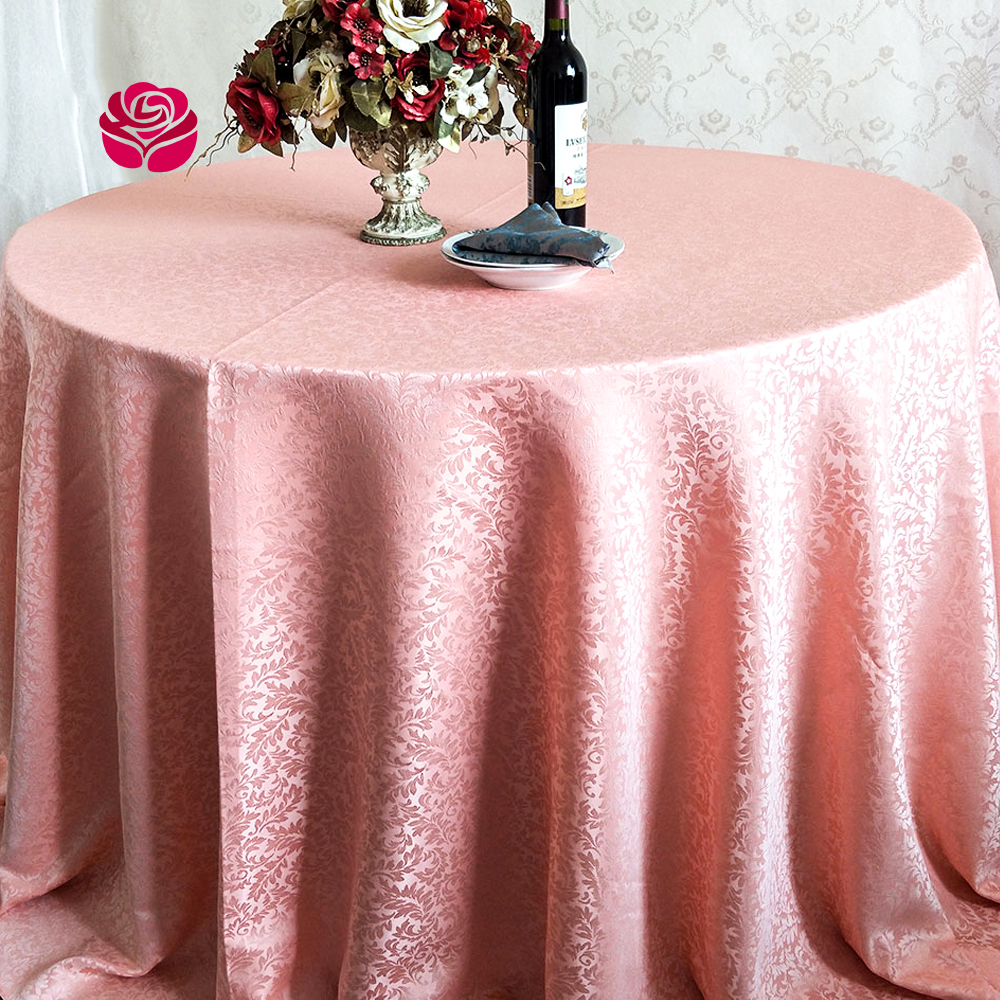 Hualai Wholesale Custom Damask Jacquard Blush Pink Polyester Round Rectangle Table Linen Cloth Covers For Wedding Party