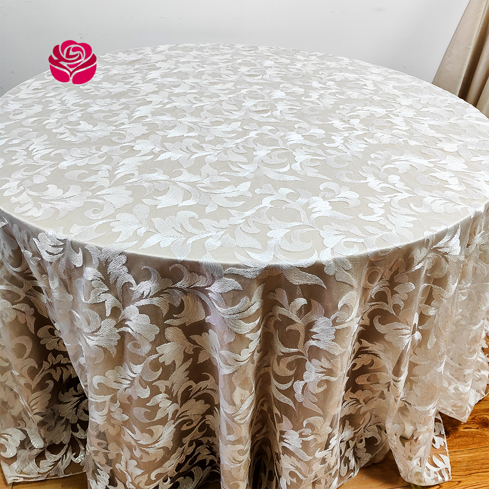 Hualai Wholesale Custom Leaf Embroidery Lace Round Clear Table Cloth For Wedding Events