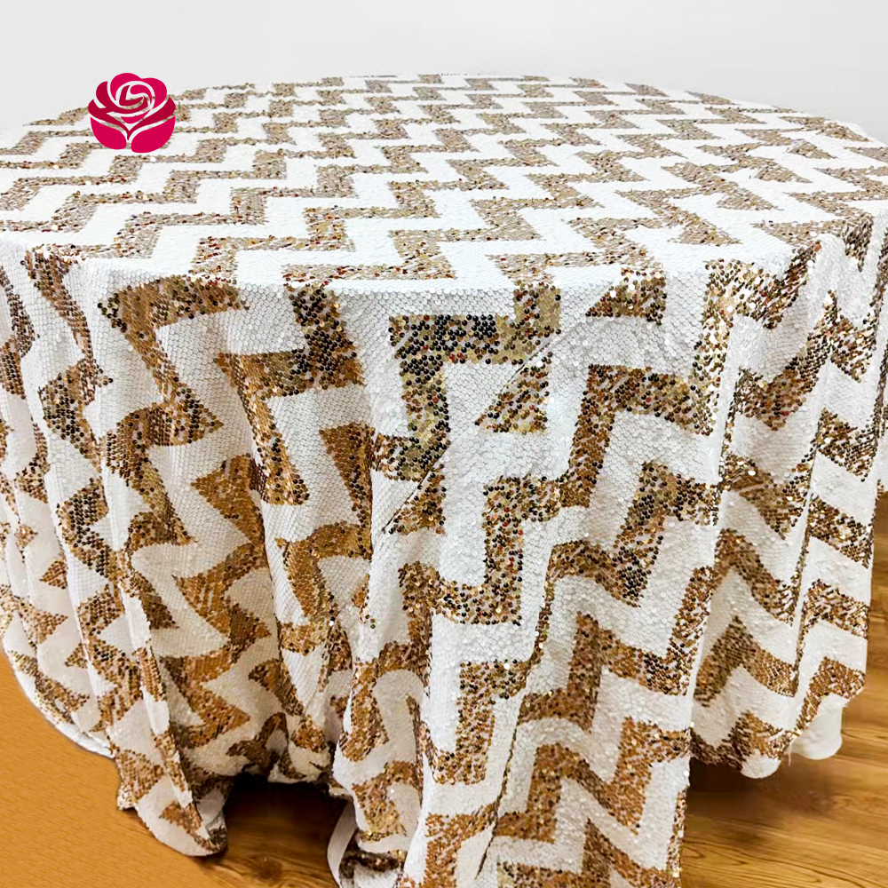 Hualai Wholesale Custom Chevron Sparkle Shimmer Shine 6mm Sequin Table Cloth For Wedding Banquet