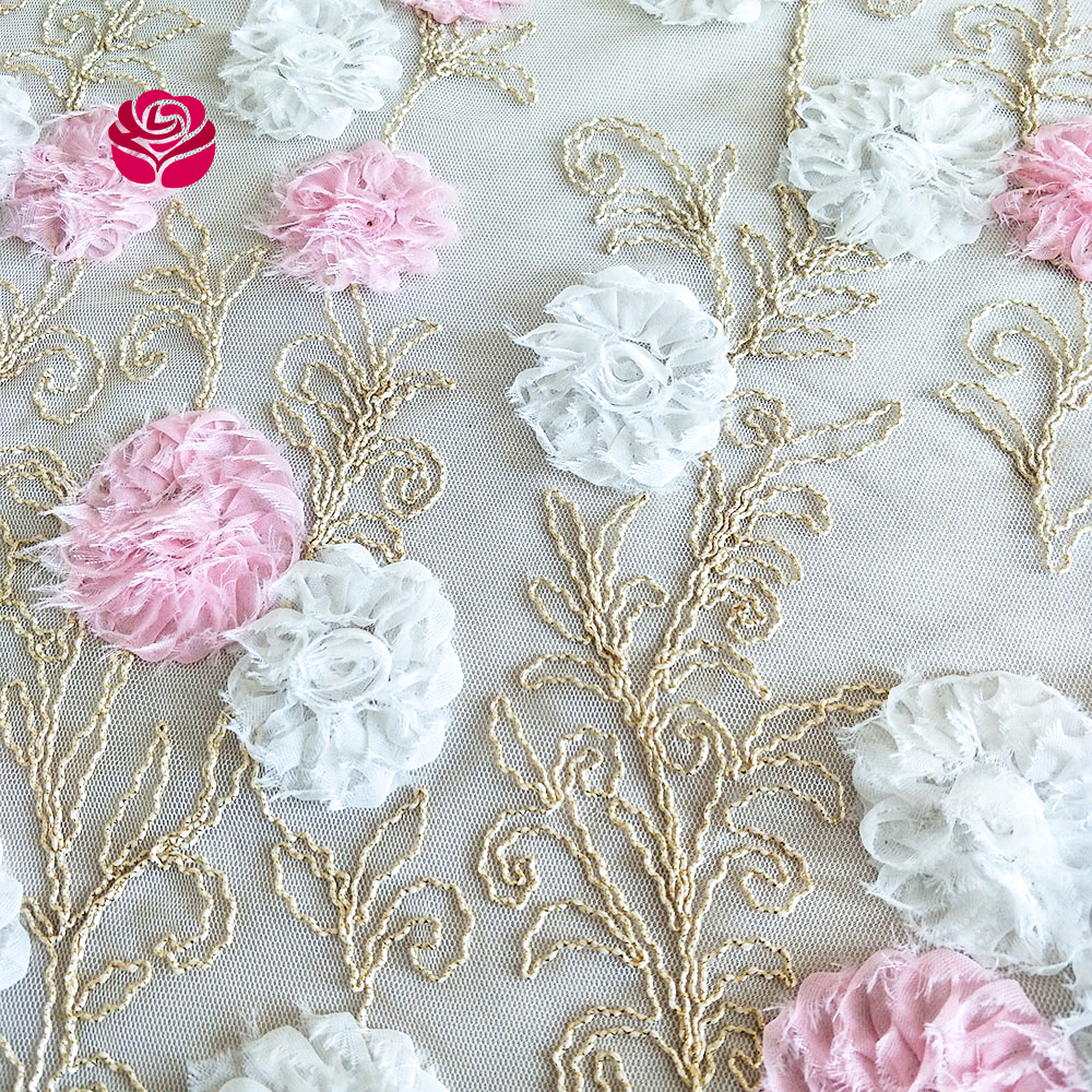 Hualai Wholesale Custom French Elegant Embroidery Polyester 3d Flower Round Tablecloths For Wedding Party