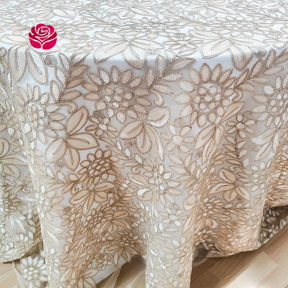 Hualai Wholesale Custom Multicolor Plant Design Embroidery Flower Round Table Cloth For Wedding Banquet