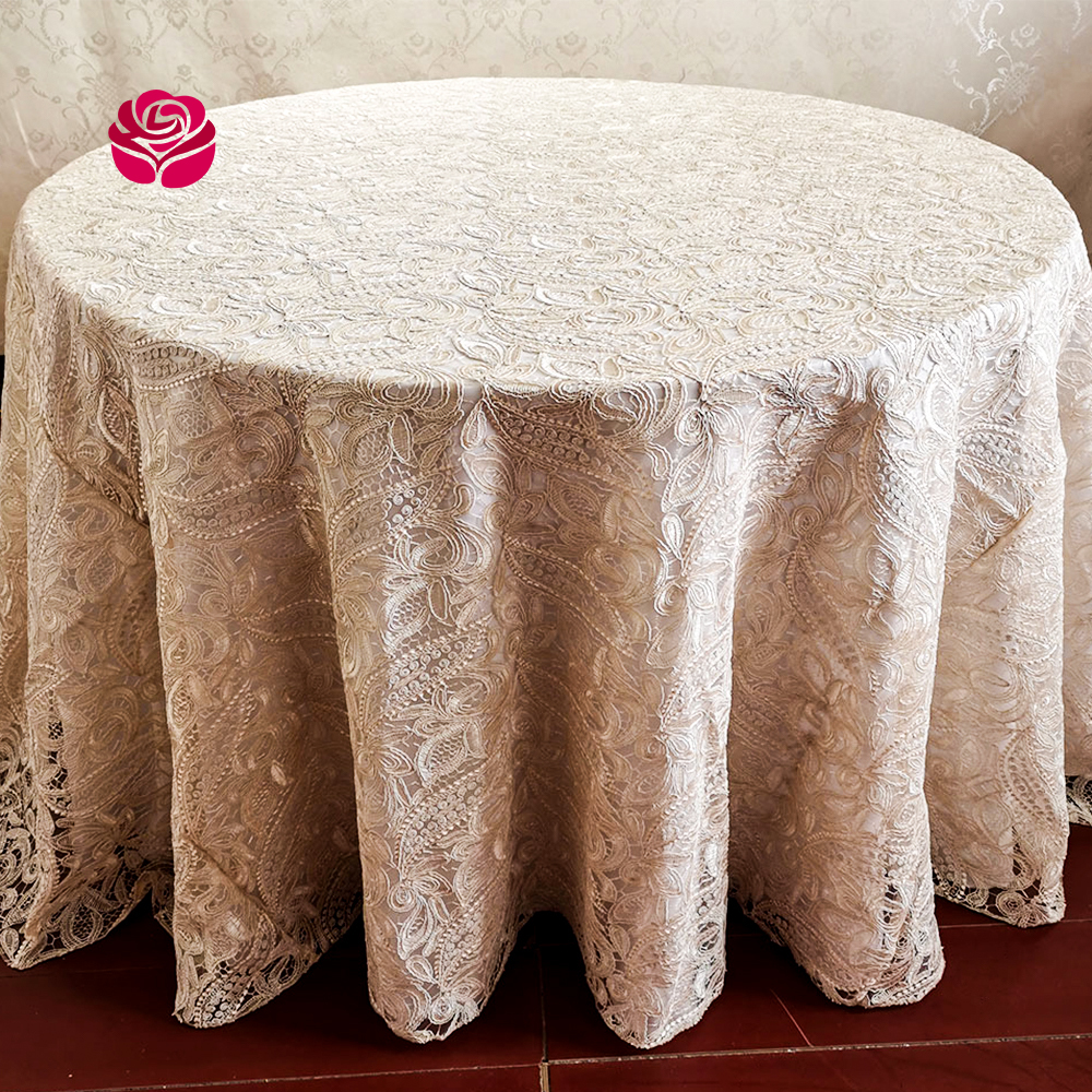 Hualai Wholesale Custom French Elegant Embroidery Polyester Mesh Sheer Table Linen Cloths For Wedding Party